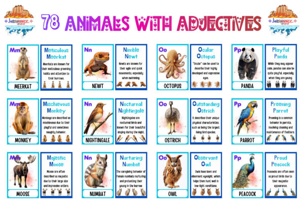 FLASHCARDS: ANIMALS WITH ADJECTIVES