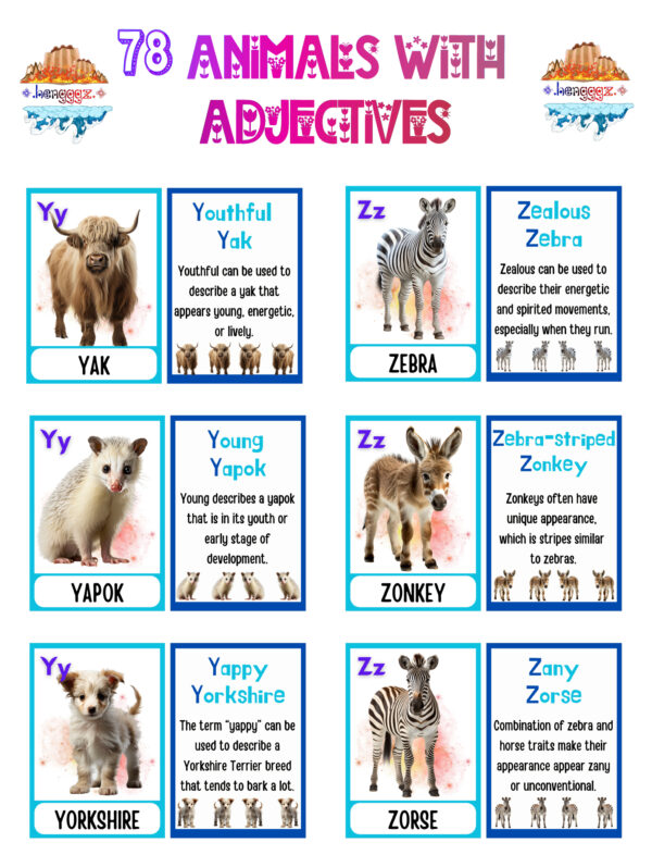 FLASHCARDS: ANIMALS WITH ADJECTIVES